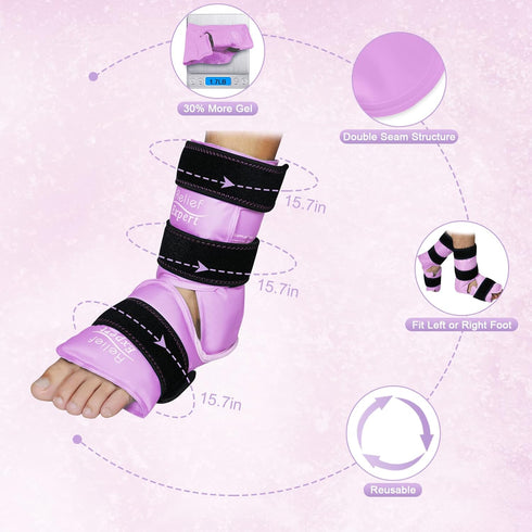 Pack Pack Relief Expert Ankle Ice Wrap Reusable Cold Gel for Foot and Heel, Dual-Sided Design with Soft Plush Lining