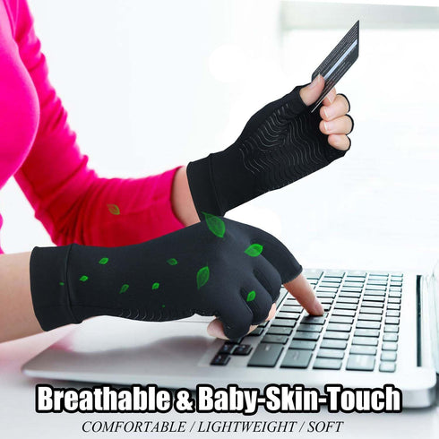 2 Pairs Copper Arthritis Gloves for Carpal Tunnel Pain Relief, Fingerless Compression Gloves for Women & Men (Large)