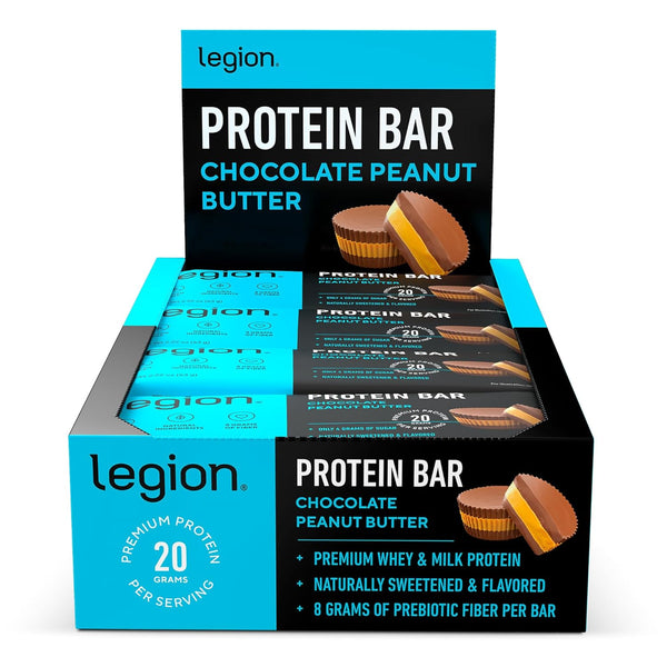 Legion Protein Bar, Chocolate Peanut Butter - 100% Whey Protein, Baked Bars with Prebiotic Fiber, High Protein (20g)