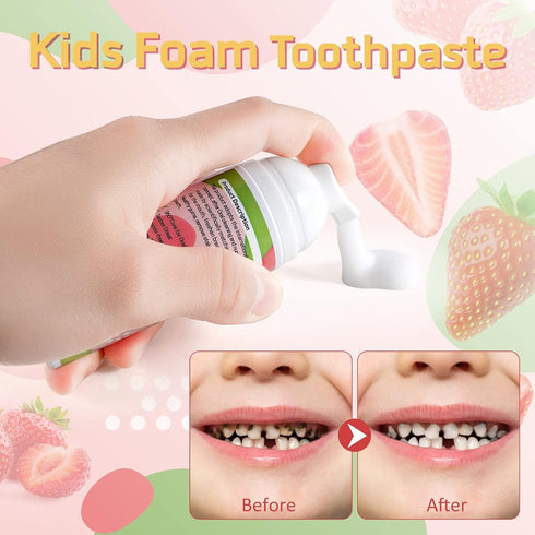 Pegciz 3 Foam Toothpaste Kids, Toddler Foam Toothpaste with Low Fluoride for U Shaped Toothbrush, Foaming Toothpaste