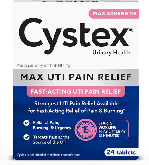 Cystex UTI Pain Relief for Women and Men, 99.5mg Phenazopyridine HCl Tablets, Fast Acting Remedy for Bladder Discomfort