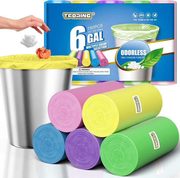 6 Gallon Colored Trash Bags, 150 Count, 0.94 Mil Thick Medium Garbage Bags for Home Office Kitchen