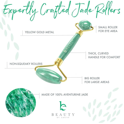 Beauty by Earth Jade Roller for Face, Skin Care Tools with Small Eye Roller for Reducing Puffy Eyes