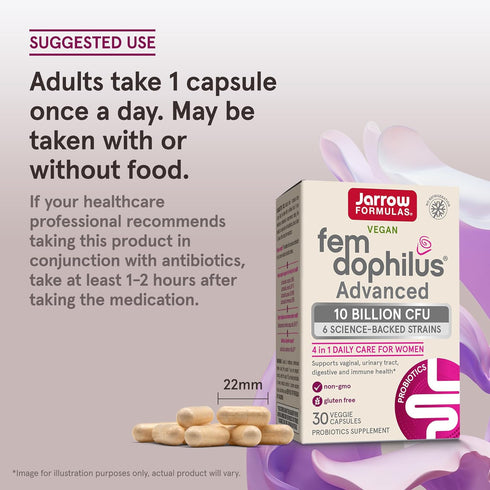 Jarrow Formulas Fem-Dophilus Advanced Probiotics, 10 Billion CFU, 6 Strains for Vaginal, Urinary Tract Support, 30