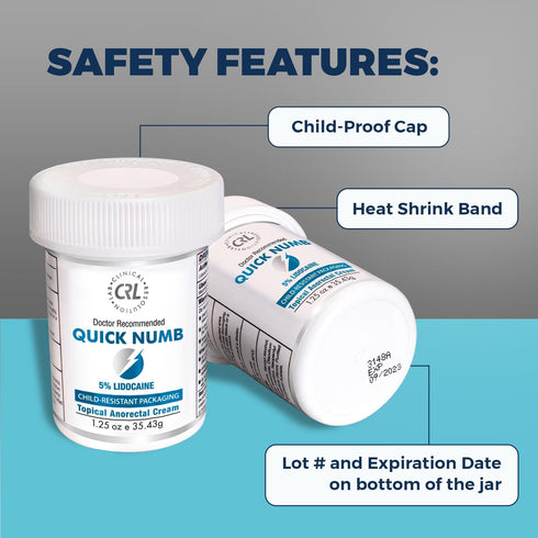Quick Numb 5% Lidocaine Topical Numbing Cream, 1.25 Oz Maximum Strength Pain Relief Cream with Aloe Vera & Vitamin E