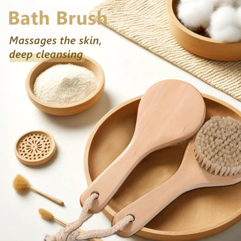 Dry Bath Body Brush with Short Handle, Natural Bristles for Exfoliation and Blood Circulation