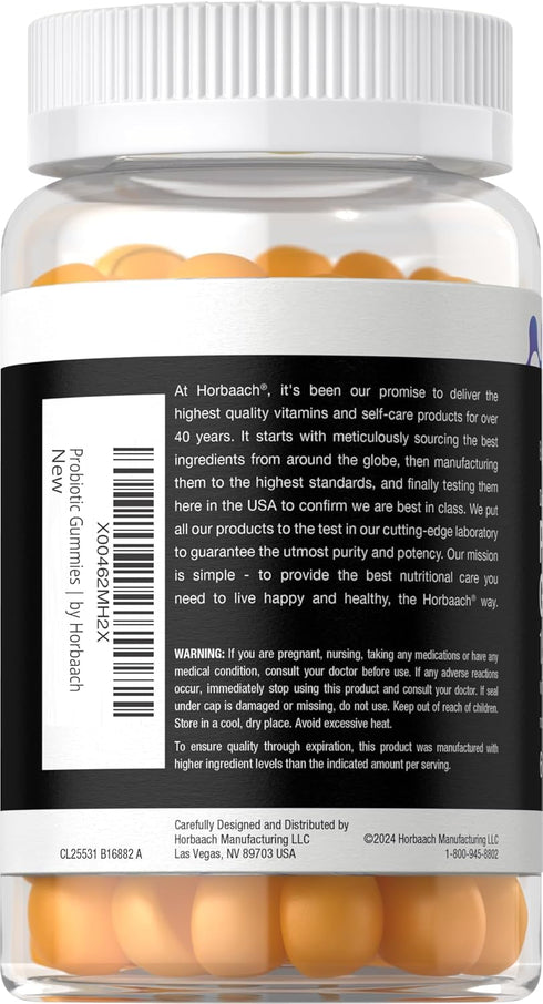 Horbaach Probiotic Gummies | 60 Count | 1.5 Billion Effective Cells, Vegan, Non-GMO, Gluten Free Supplement