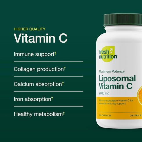 Fresh Nutrition Liposomal Vitamin C - 2000mg DNA Verified, All Natural Vegan Friendly Powder for Drinks