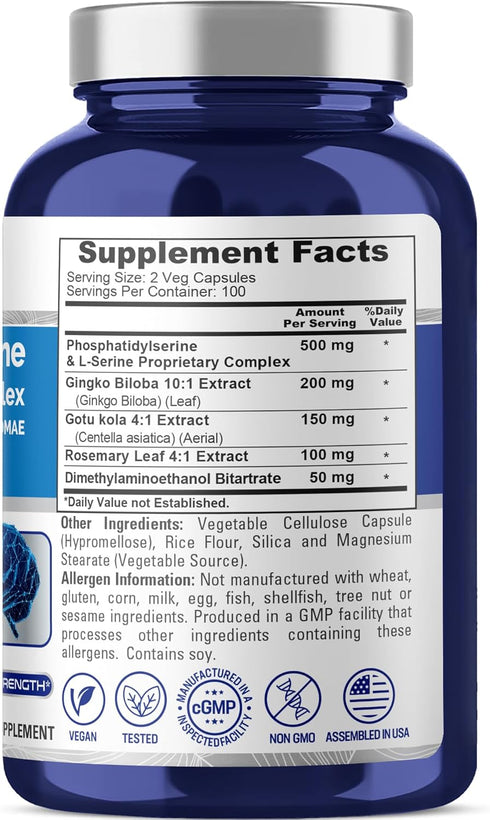 NusaPure Phosphatidylserine Memory Ultimate Complex 1000mg, 200 Vegetarian Caps (Vegan, Non-GMO)