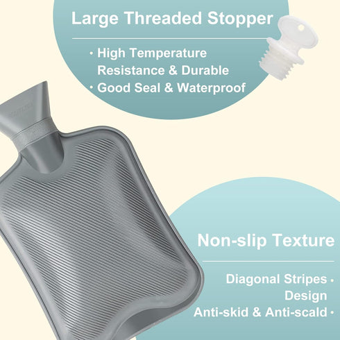 Hot Water Bottle with Soft Cover, 2L Classic Rubber Bag for Menstrual Cramps, Pain Relief, Hot Cold Therapy for Women