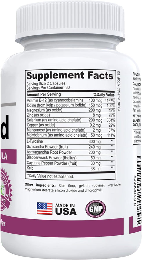 ThyroAid #1 Thyroid Support Supplement | Natural Herbal Formula with Iodine (Kelp), Ashwagandha, L-Tyrosine & More | 60