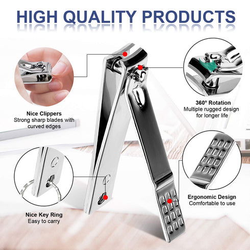 Manicure Pedicure Kit - 5 Pieces Nail Clippers Set for Fingernails & Toenails with Travel Case (Gray/Black_A)