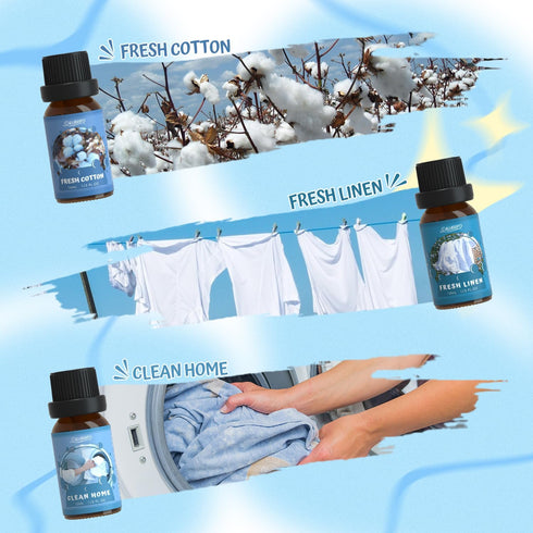 SALUBRITO Clean Fragrance Oils Set - Premium Essential Oils Set for Diffuser, Candle, Soap Making - Fresh Cotton