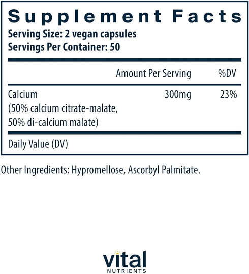 Vital Nutrients Calcium Citrate and Malate Complex 150mg | Vegan Supplement | Support Bone Strength, Muscle and Cardiovascular Health* | Gluten, Dairy and Soy Free | 100 Capsules