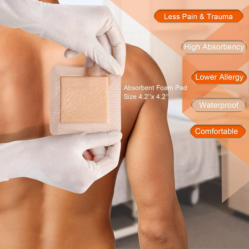 Silicone Foam Dressing with Gentle Adhesive Border 6''x6'', 5 Pack Waterproof Bandage for Pressure Ulcer