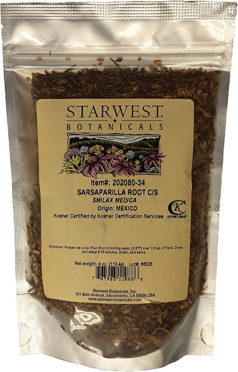 Sarsaparilla Root Cut and Sifted, Mex Wildcrafted - Smilax medica, 4 Ounce