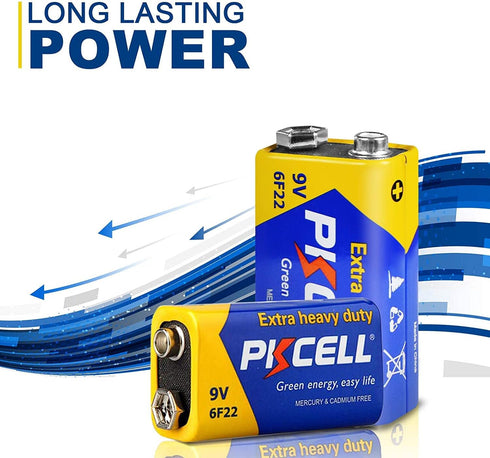 PKCELL 9V Battery Carbon Zinc for Smoke Detectors 6F22 Battery, Ultra Long-Lasting with 10-Year Shelf Life (4 Count)
