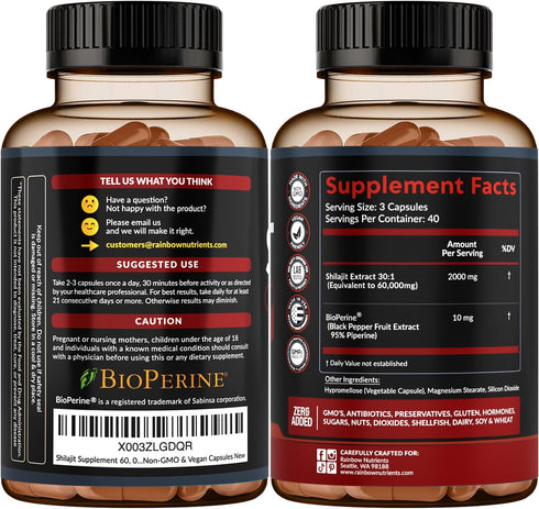 Pure Himalayan Shilajit Capsules Supplement, 120 Pills - 60,000mg+ Absorption Enhancer with 85+ Trace Minerals