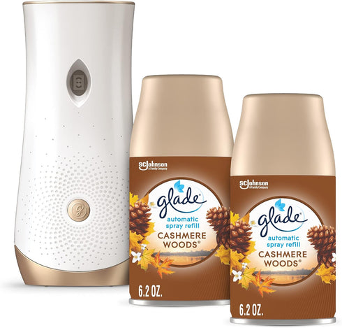 Glade Automatic Spray Refill and Holder Kit, Air Freshener for Home and Bathroom, Cashmere Woods, 2 Count (6.2 Oz)