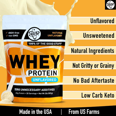 Whey Protein Powder, Unflavored, Unsweetened, Keto Friendly, 2lb, Low Carb, Low Calorie, No Soy, Made in USA