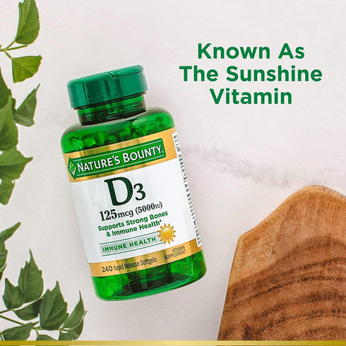 Nature's Bounty Vitamin D3, Immune Support, 125 mcg (5000iu), 240 Ct - Rapid Release Softgels, Pack of 2
