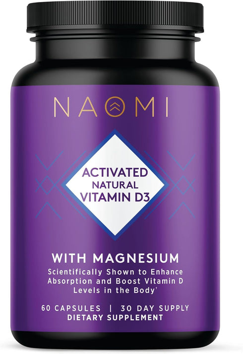 NAOMI Activated Vitamin D3 5000 IU (125 mcg) Supplement with Magnesium for Strong Bones, Teeth, Immune Support