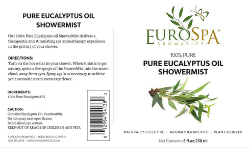 EuroSpa Aromatics Pure Eucalyptus Oil ShowerMist and Steam Room Spray, 2 oz