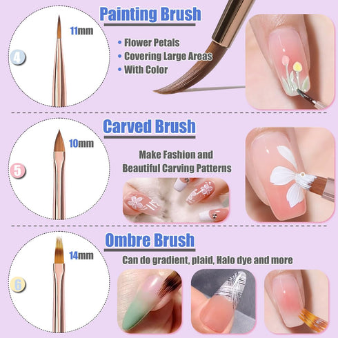 KINGMAS 10Pcs Nail Art Brushes, Nail Gel Polish Painting Brush, Nail Liner Brush and Dotting Pen for DIY Manicure