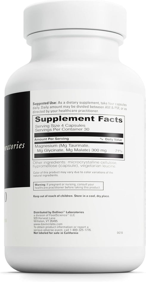 DaVinci Labs Tri-Mag 300 - Chelated Magnesium Supplement with Glycinate, Taurinate & Malate - Helps Support Adrenal Hormone Balance, Nutrient Absorption, Nerve Function & Bone Health* - 120 Capsules