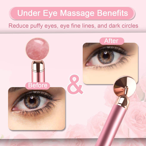 Upgrade 2 in 1 Vibrating Jade Facial Massager Roller, Electric Rose Quartz Eye Face Roller for Anti-Aging and Glowing
