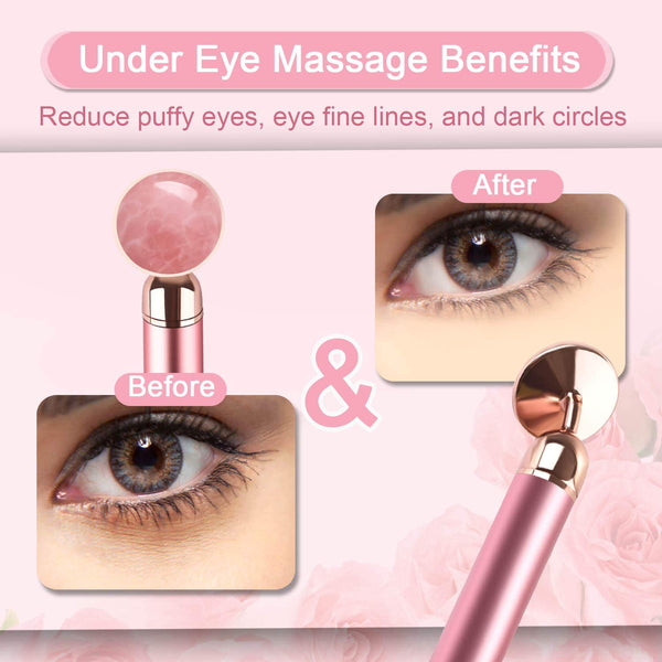 Upgrade 2 in 1 Vibrating Jade Facial Massager Roller, Electric Rose Quartz Eye Face Roller for Anti-Aging and Glowing