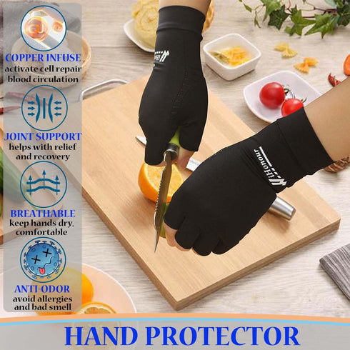 2 Pairs Copper Arthritis Gloves - Compression Gloves for Arthritis Pain Relief for Women Men Black (Medium)