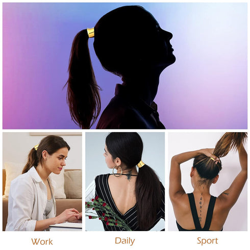 Ponytail Cuff Gold for Women - Metal Circle Elastic Hair Ties, Rubber Bands Holder, Fashion Hair Accessories Set of 3