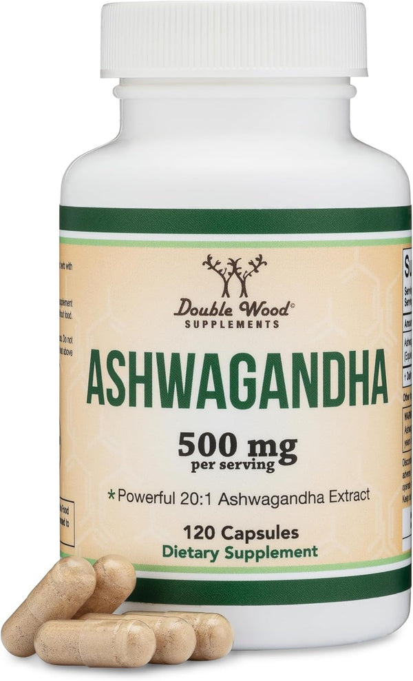 Ashwagandha Capsules, 120 Count (500mg Extract 20:1 Potency, Equivalent to 10,000mg Powder) - Adaptogen Stress Relief