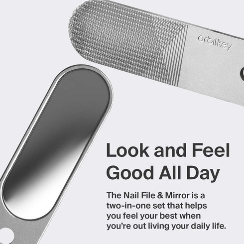 Orbitkey Nail File & Mirror for Key Organizer or Key Ring, Add On | 2-in-1 Compact Beauty Tool Nail File & Mirror | Made with Stainless Steel, Slim and Durable by Orbitkey