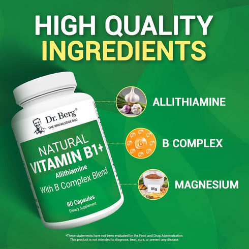Dr. Berg Natural Vitamin B1 B6 B12 Complex - 60 Capsules with Essential B Vitamins for Men & Women