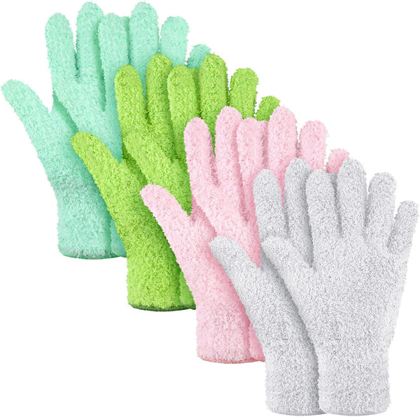 Bencailor 4 Pairs Microfiber Dusting Gloves, Washable Reusable Cleaning Mittens for House, Car, and Plants