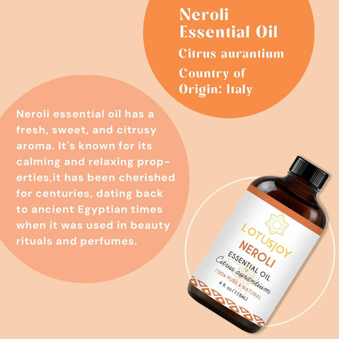 Neroli Essential Oil 4 Oz, Premium 100% Pure & Natural Aromatherapy Oil for Beauty Home Care