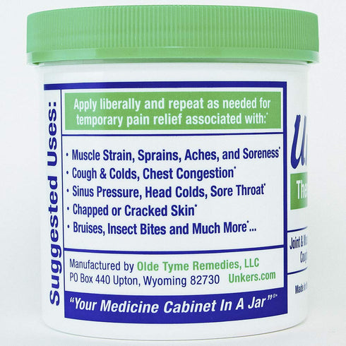 Unkers Therapeutic Rub 13.5 ounces for Joint Pain, Sore Muscles, Burn Cream, Cough Relief
