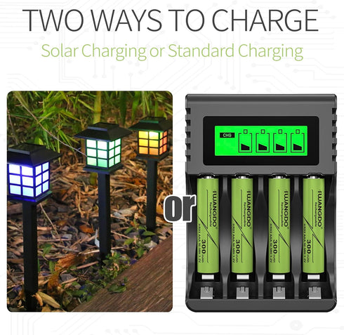 IWANGDO 300mAh HR03 8pcs Pack 8 Batteries AAA Ni-MH Ni-MH Rechargeable Pre-Charged for Outdoor Garden Solar Lights