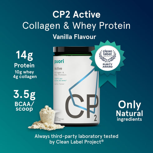 Puori Whey Protein Powder with Collagen - CP2 Active, Pasture Raised, Grass-Fed, Non-GMO, 14.8G Protein