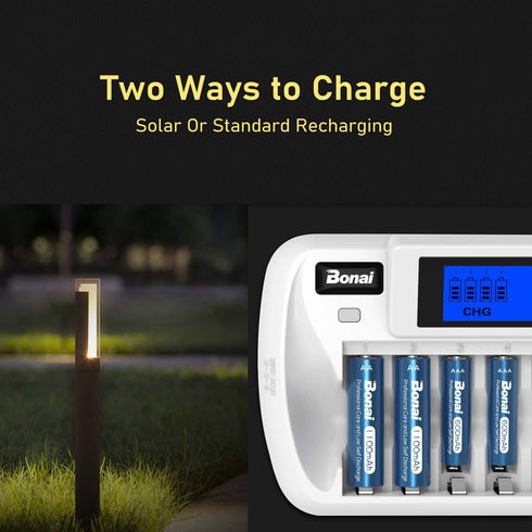BONAI Solar AAA Rechargeable Batteries, 20 Packs, 1.2V 600mAh NiMH for Solar Garden Lights