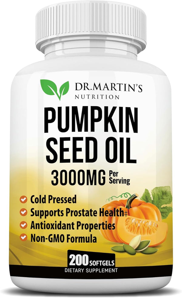 3000mg Cold Pressed Pumpkin Seed Oil, DHT Blocker for Hair Growth, Supports Heart and Skin Health