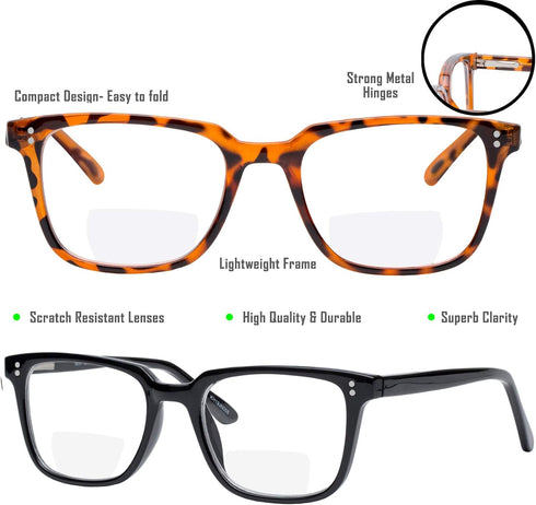 Yogo Vision 2 Pack Bifocal Reading Glasses, Anti Glare Lightweight Eyeglasses for Men and Women