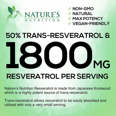 Resveratrol 1800mg Per Serving - Potent Antioxidants for Immune Support - Extra Strength Trans-Resveratrol Supplement