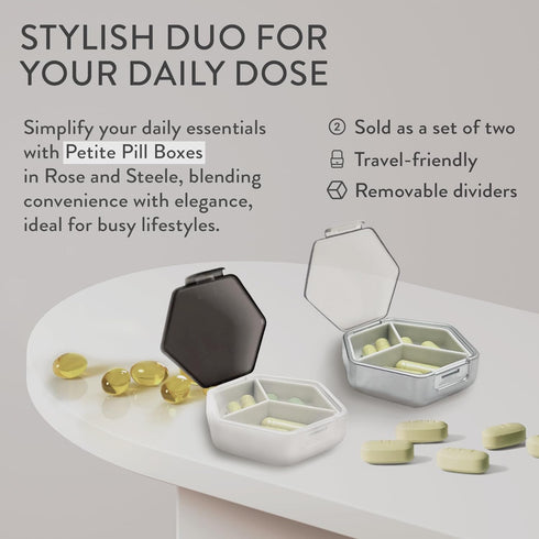 Set Set 2, Mimi Medcessories Petite Pill Box - Stylish Compact Daily Pill Organizer, Medication Pill Case, Pill