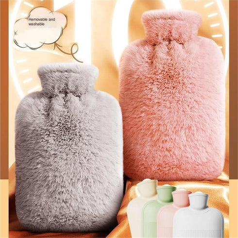 RLPPBMD Bag(Beige,2000ml) Hot Water Bottle Warm Water Bag Filling Hot Water Bag Hand Warmer Compress Stomach Cute Plush