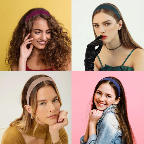 Wecoe 10 Pack Satin Headbands Women Non Slip Fashion Hair Bands 1.3 Inch Wide in White Blue Pink Red Green Brown Khaki
