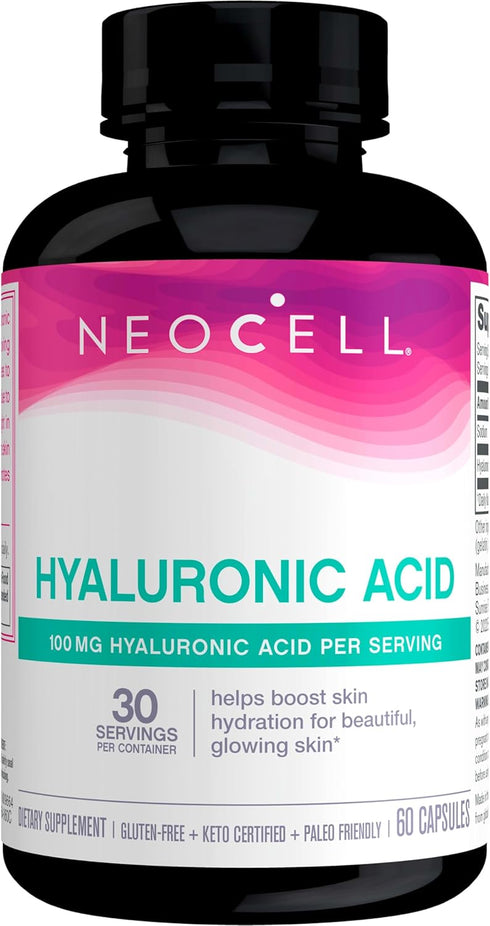 NeoCell Hyaluronic Acid Capsules, Essential Lubricant, 60 Count, 1 Bottle, Gluten Free