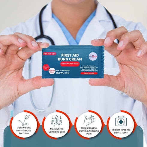 Packets 144, First Aid Burn Cream Box of Burn Ointment with Lidocaine and Benzalkonium Chloride for Minor Scrapes